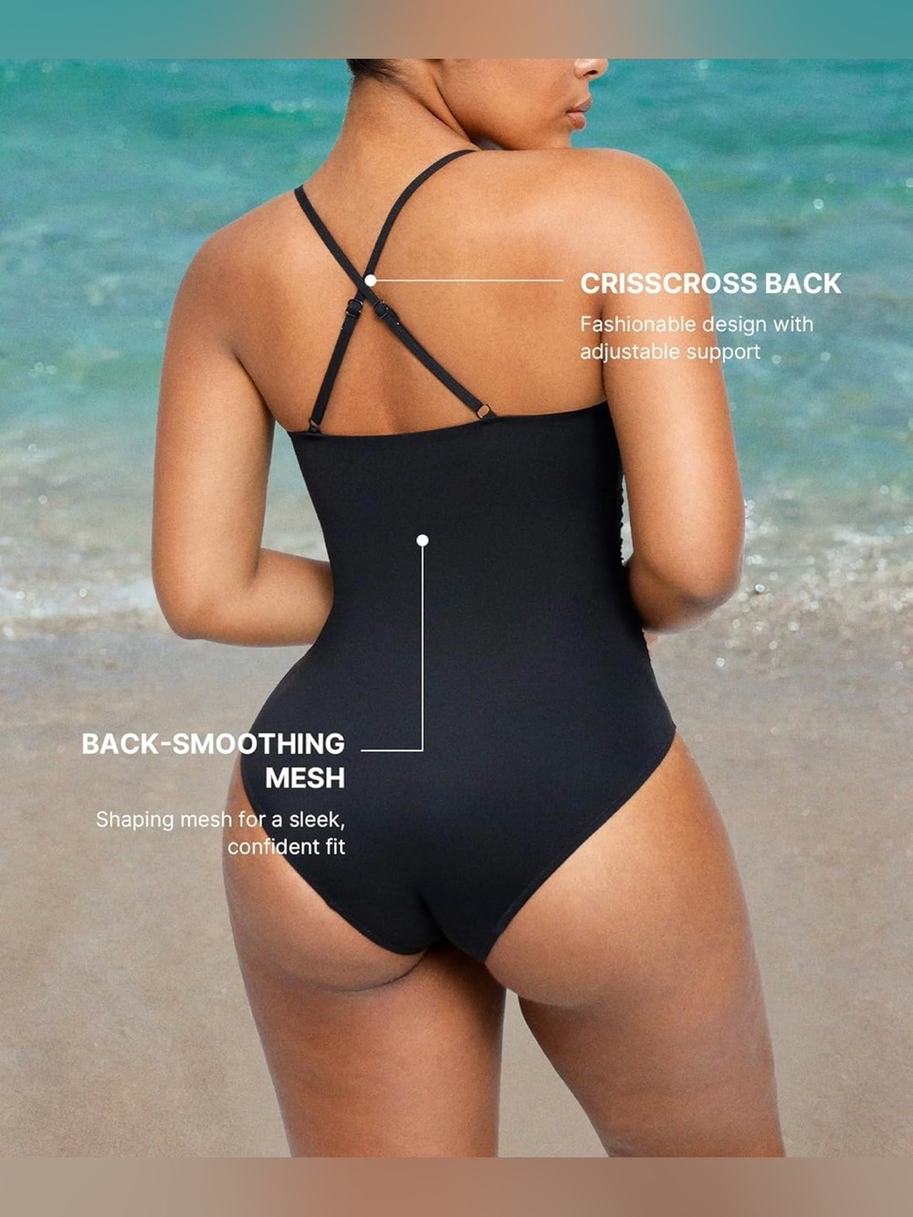 SHAPELLX Womens Swimsuits Tummy Control One Piece U-Ring Shapewear Ruched Waist - Picture 3 of 9